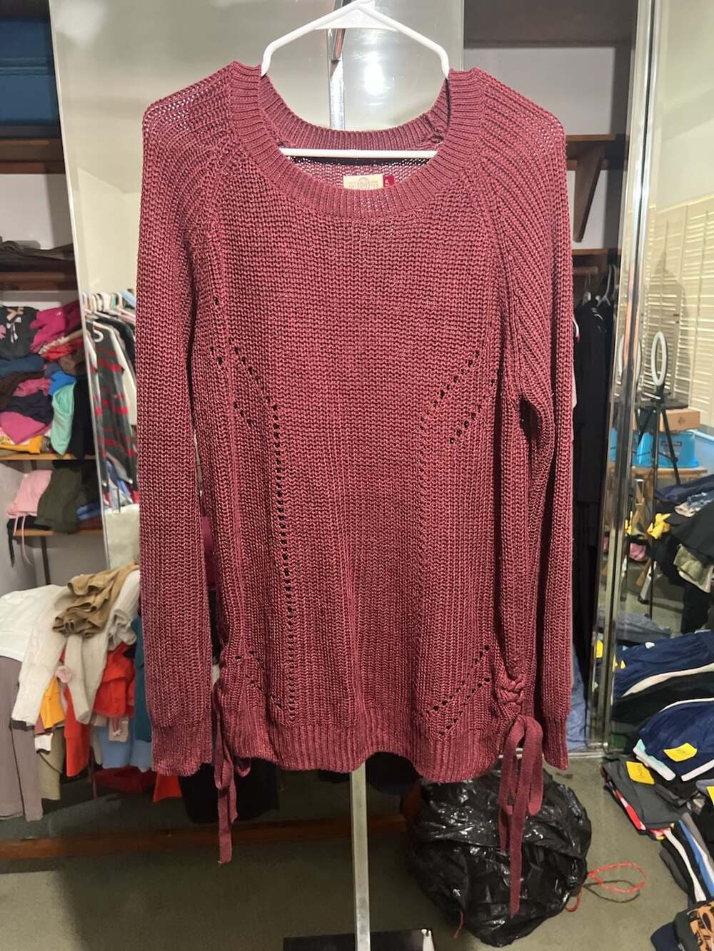 So Perfectly Soft You Burgundy Knit Sweater with Side Ties XL